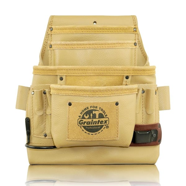 10-Pocket Rugged Top Grain Leather Nail and Tool Pouch