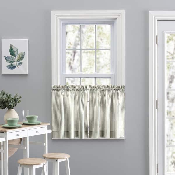 Ellis Curtain Plaza Stripe Sage Polyester/Cotton Light Filtering Tailored Tiers - 56 in. W x 24 in. L