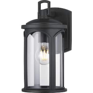 Faywood 1-Light 11 in. Matte Black Outdoor Wall Lantern with Clear Glass