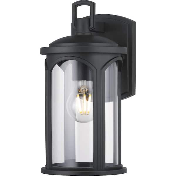 Progress Lighting Faywood 1-Light 11 in. Matte Black Outdoor Wall Lantern with Clear Glass
