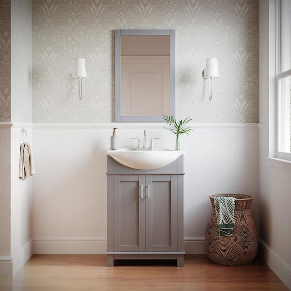 Hartford 24 in. Single Sink Transitional Gray Bath Vanity with White Ceramic Top and Integrated Sink