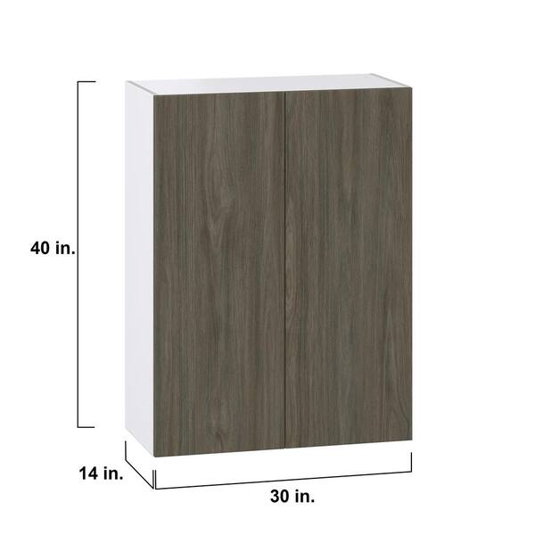 J COLLECTION Medora Textured 30 in. W x 40 in. H x 14 in. D Slab Walnut Assembled Wall Blind corner Kitchen Cabinet