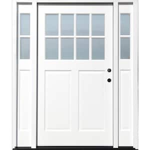 Cottage 65 in. x 80 in. White Left Hand Inswing Clear 8-Lite 2-Panel Painted Wood Prehung Entry Door with 9 in. Sidelite