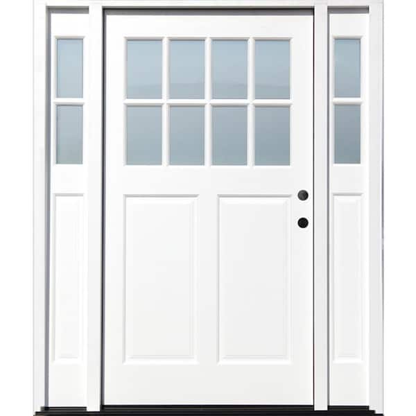 Pacific Entries Cottage 65 in. x 80 in. White Left Hand Inswing Clear 8-Lite 2-Panel Painted Wood Prehung Entry Door with 9 in. Sidelite