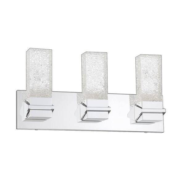 Kendal Lighting ICE 19 in. 3 Light Chrome, Clear LED Vanity Light Bar with Clear Glass Shade