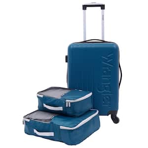 3pc EXPANDABLE BLUE ROLLING CARRY-ON SET with 2 PackING CUBES and SPINNER WHEELS (CARRY-ON)