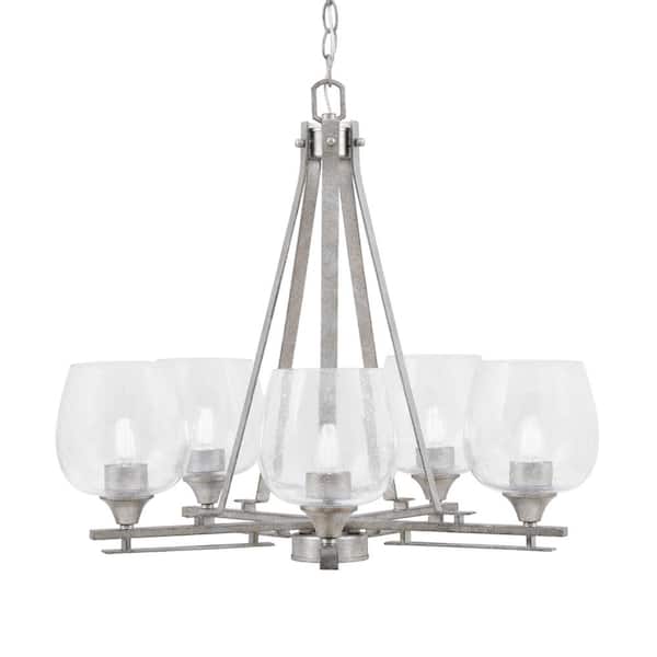Unbranded Ontario 23.25 in. 5-Light Aged Silver Geometric Chandelier for Dinning Room with Clear Bubble Shades No Bulbs Included