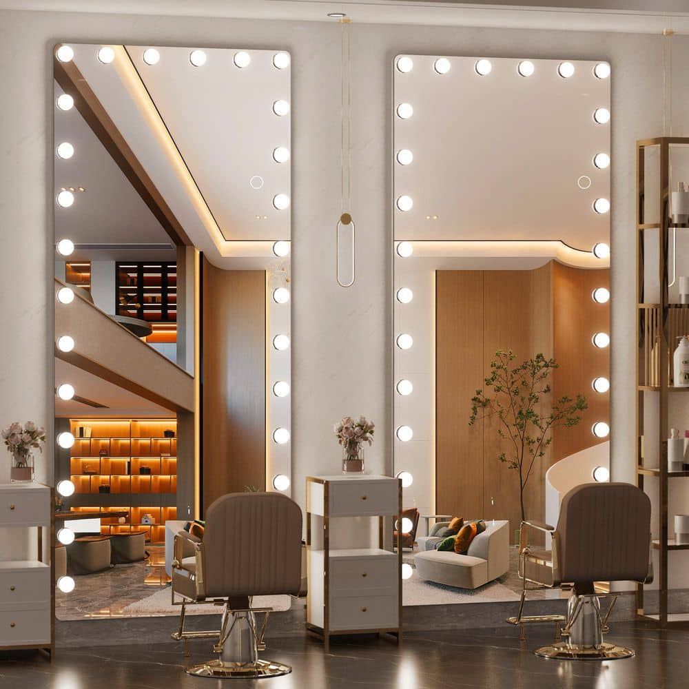 Clear 35 in. W x 83 in. H Rectangular Glass Full Length Mirror with Lights 