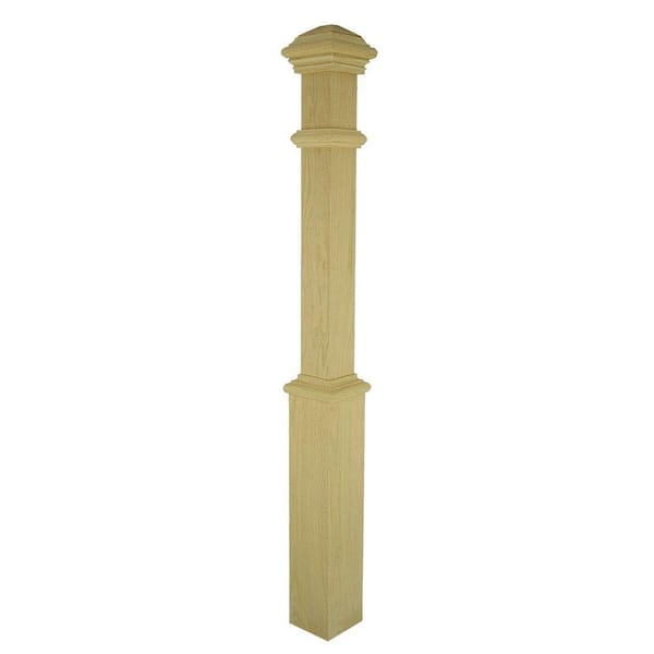 EVERMARK Stair Parts 4191 56 in. x 5 in. Unfinished Red Oak Plain Solid Core Box Newel Post