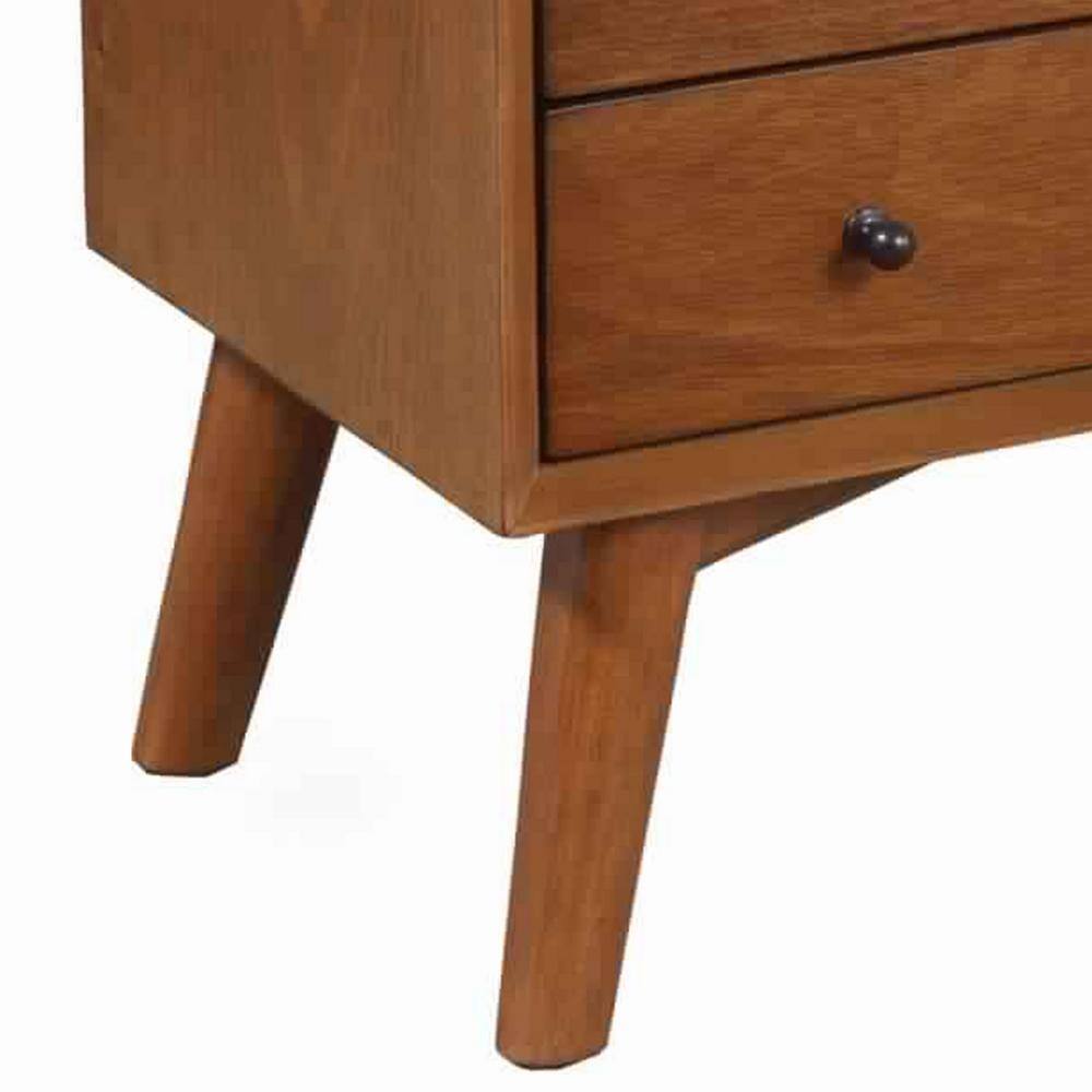 Brown Solid Wood 2-Drawer Nightstand with Open Compartment
