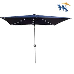10 x 6.5ft. Steel Rectangular Solar LED Tilt Dark Blue Market Umbrella