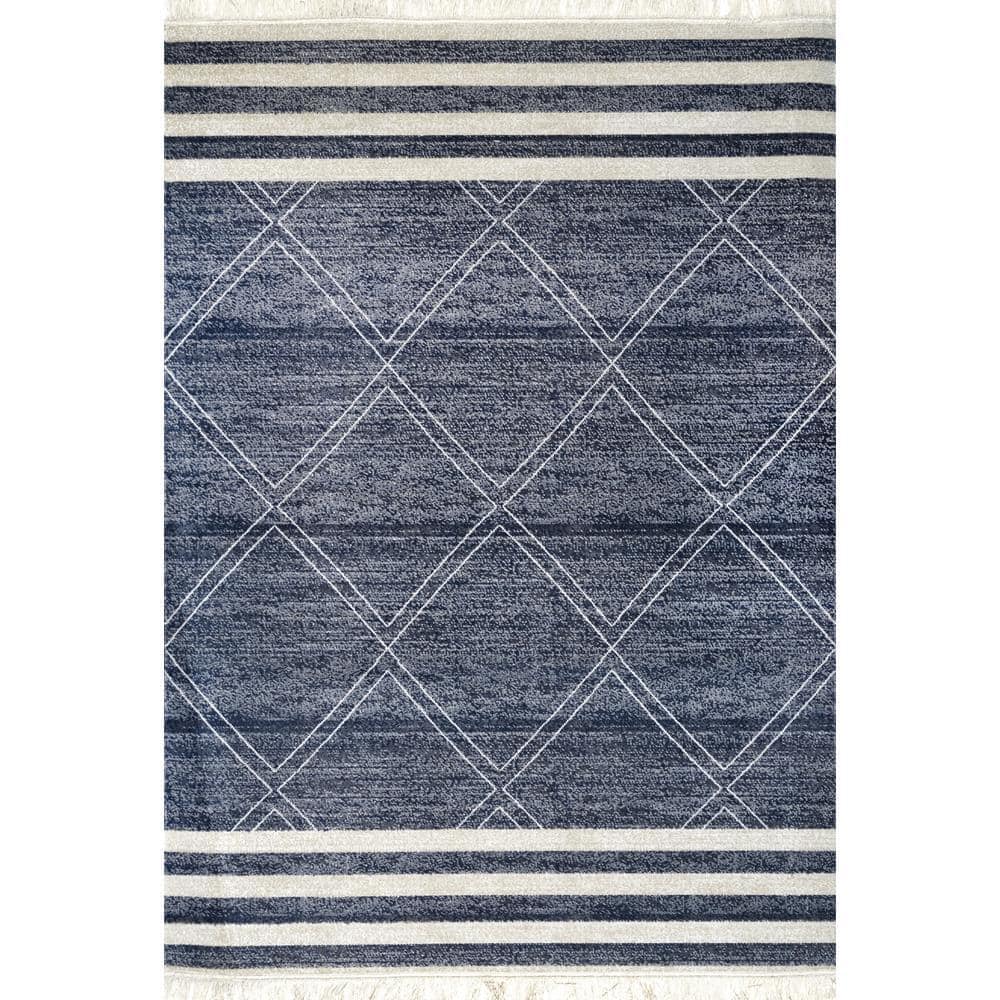 Reversible Coastal Blue 8' x 10' Easy-Care Synthetic Area Rug