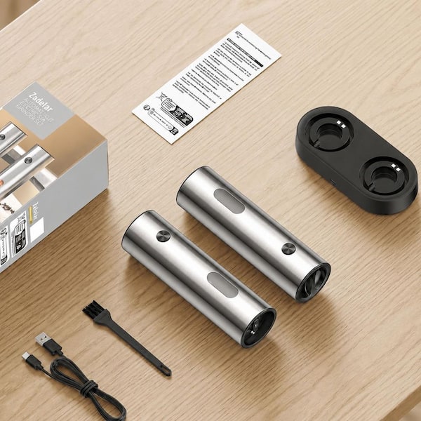 Electric Salt and Pepper Grinder Set with USB-C Charging Base, 110ml Capacity, Adjustable Coarseness, LED Light