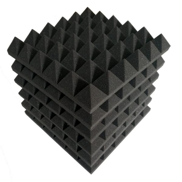 12 in. x 12 in. x 3 in. Pyramid-Shaped Foam Sound Absorbing Panels Black for Pet, 12-Pack