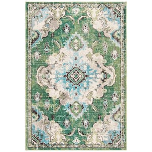 Madison Green/Light Blue Doormat 2 ft. x 4 ft. Border Floral Oriental Area Rug