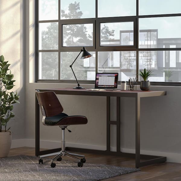 Erina Solid Acacia Wood Small Desk in Distressed Charcoal Brown