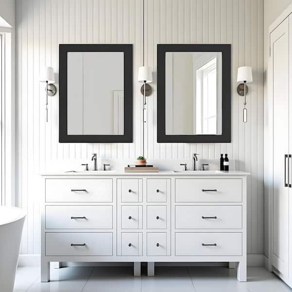 24 in. W x 32 in. H Simple Rectangular Black Wood Frame Bathroom Mirror Vanity Mirror Wall Mirror/Floor Mirror