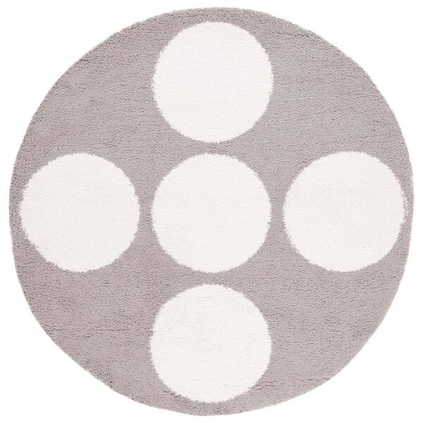 Calico Shag 7 ft. x 7 ft. Gray/Ivory Polka Dot Round Rug