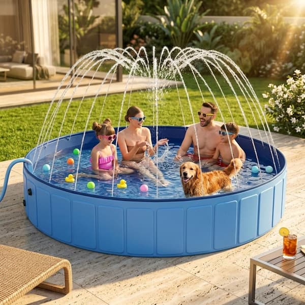 97 in. x 12 in. Foldable Round Kiddie Pool Pet Dog Swimming Pool