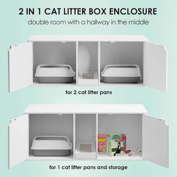 WIAWG 6 in 1 White Cat Hidden Litter Box with Drawer and Shelves, Wood Cat  Litter Box Enclosure Furniture with Litter Catcher Y-THD-180113-02 - The  Home Depot