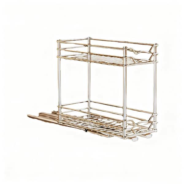 2-Shelf Silver 4.9 x 10.4 x 9.57 in. Pull Out Spice Rack Organizer for Inside Cabinet