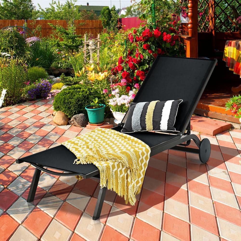 Sleek Black Aluminum Outdoor Chaise Lounge with Adjustable Backrest