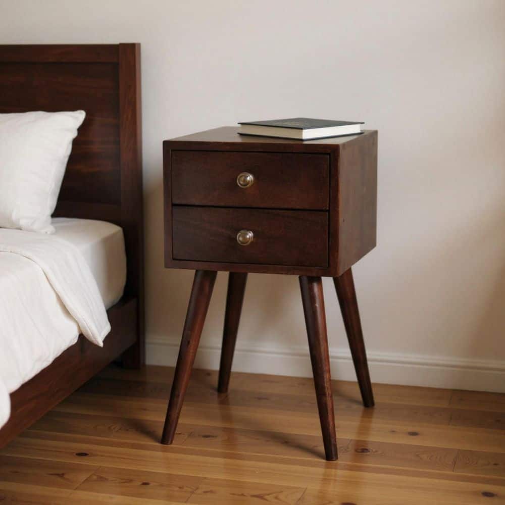 Walnut 2 Drawer 11.80 in. Nightstand