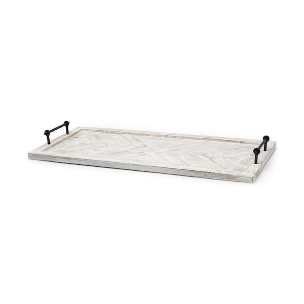 HomeRoots White Rectangle Wood 35 in. Decorative Tray