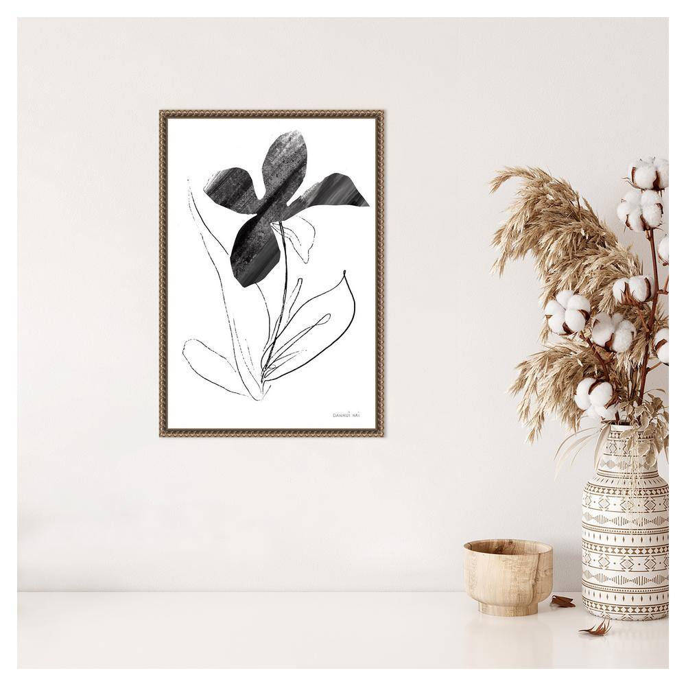 Black and White Abstract Floral Canvas with Beaded Bronze Frame