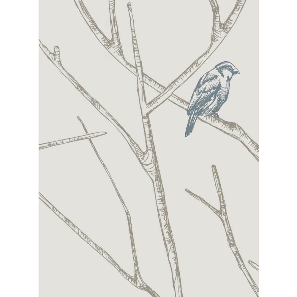 Branch Birds Blue Self-Adhesive Vinyl Peel and Stick Wallpaper Roll