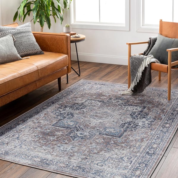 Sadie Dark Brown/Blue 8 ft. x 10 ft. Indoor Machine-Washable Area Rug