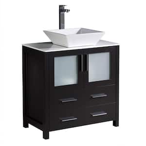 Torino 30 in. Bath Vanity in Espresso with Glass Stone Vanity Top in White with White Basin