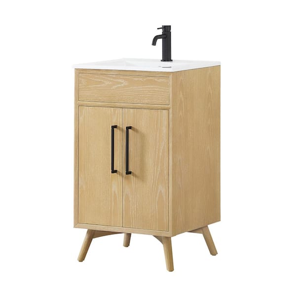 Delhi 19.9 in. W x 18.3 in. D x 34.1 in. H Single Sink Bath Vanity in Washed Ash Grey with White Ceramic Basin Top