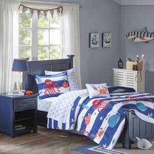 Under the Sea 8-Piece Blue Full Comforter Set with Bed Sheets