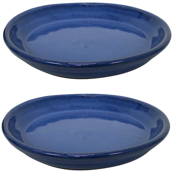 Sunnydaze Decor 11.75 in. Imperial Blue Ceramic Planter Saucer (Set of 2)