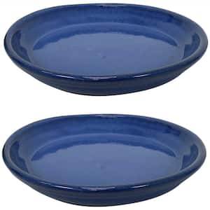 11.75 in. Imperial Blue Ceramic Planter Saucer (Set of 2)