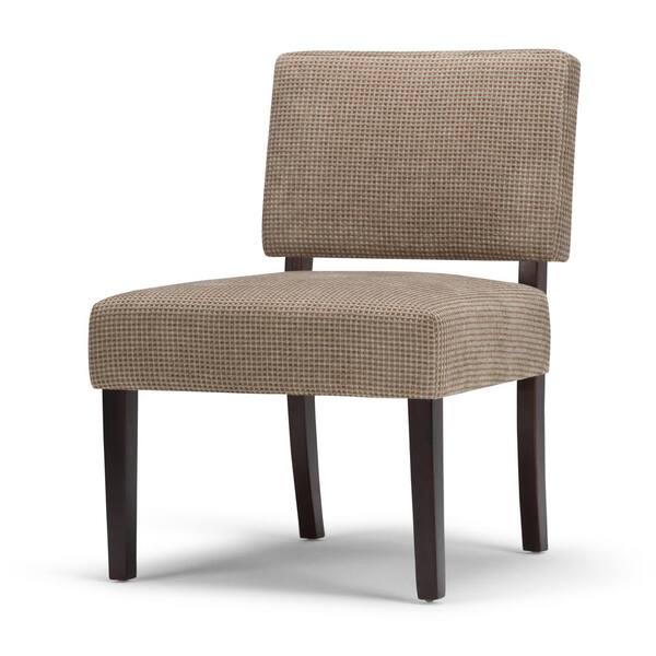 Simpli Home Virginia Tan Check Fabric Slipper Chair