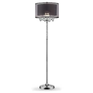 62.5 in. Silver 3 Light 1-Way (On/Off) Standard Floor Lamp for Bedroom with Cotton Round Shade