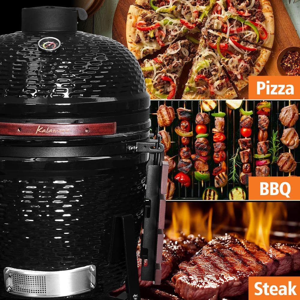 Kalamera 18'' Red Ceramic Kamado Charcoal Grill with Folding Shelves