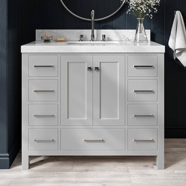 ARIEL Cambridge 42 in. W x 22 in. D x 36.5 in. H Single Sink Freestanding Bath Vanity in Grey with Carrara Marble Top