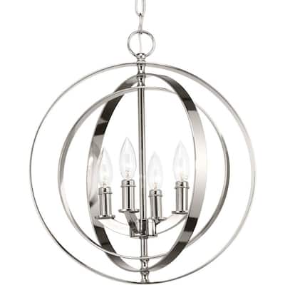 Progress Lighting Equinox 1-Light Polished Nickel Pendant – Opal Etched Glass, Dimmable LED