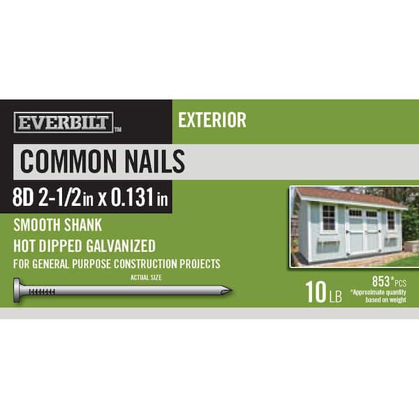 Everbilt 8D 2-1/2 in. Common Nails Hot Dipped Galvanized 10 lbs (Approximately 853 Pieces)