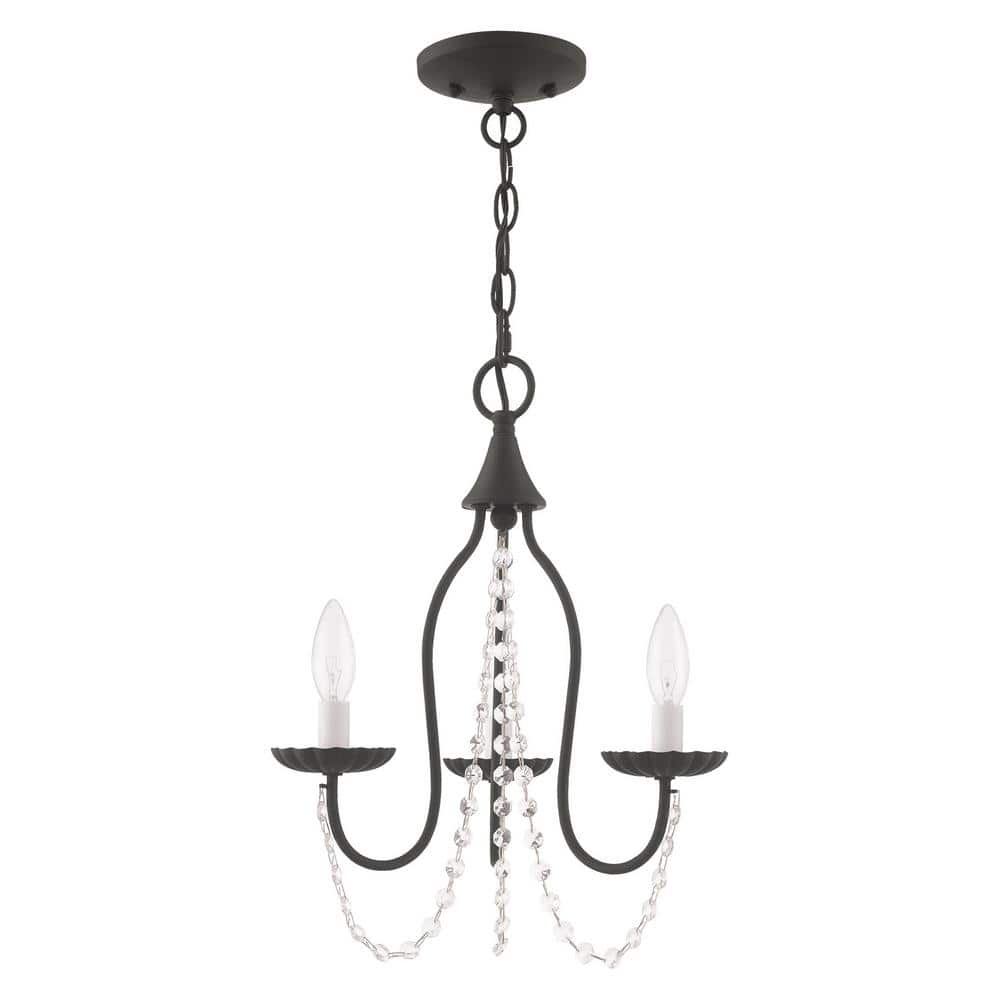Black Mini Crystal 3-Light Candelabra Chandelier