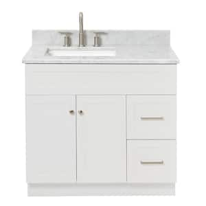 Hamlet 37 in. W x 22 in. D x 35.25 in. H Bath Vanity in White with Carrara Marble Vanity Top