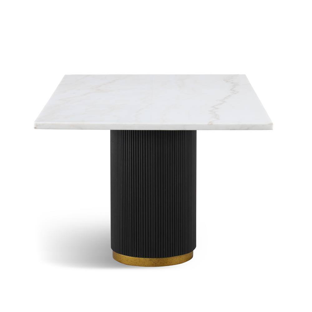 Modern Black and White Marble Top Dining Table with Gold Trim