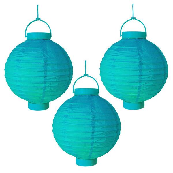 LUMABASE Battery Operated Paper Lantern in Turquoise (3-Count)