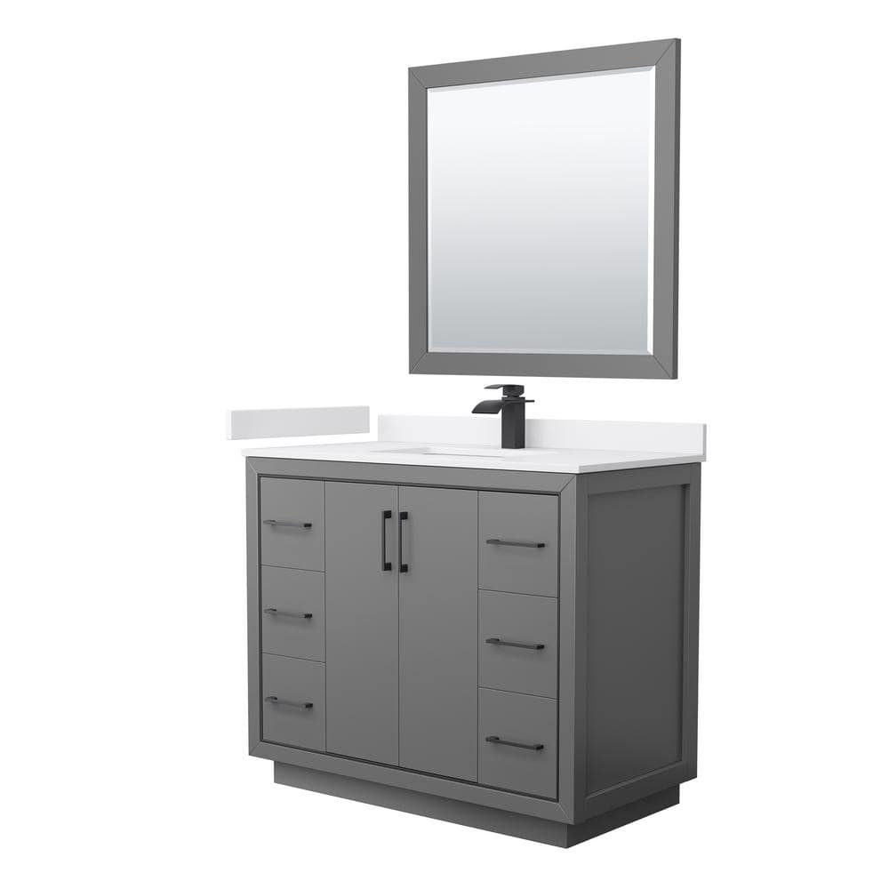 "Icon 42 in. W x 22 in. D x 35 in. H Single Bath Vanity in Dark Gray with White Cultured Marble Top and 34"" Mirror" price history on PriceWatchPro