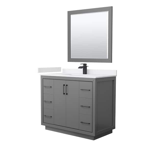 Wyndham Collection Icon 42 in. W x 22 in. D x 35 in. H Single Bath Vanity in Dark Gray with White Cultured Marble Top and 34" Mirror