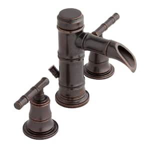 Bamboo 8 in. Widespread Double-Handle Low-Arc Bathroom Faucet in Bronze