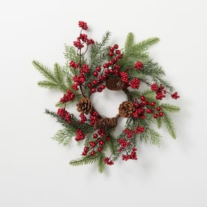 19 in. Unlit Red Berry and Pine Mini Artificial Christmas Wreath
